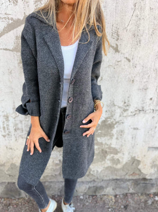 Jill™ | Casual long coat with lapels 0